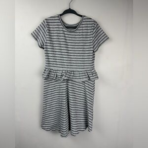 Girls Striped ruffle short sleeve T-shirt dress crew neck gray S 6/6x
